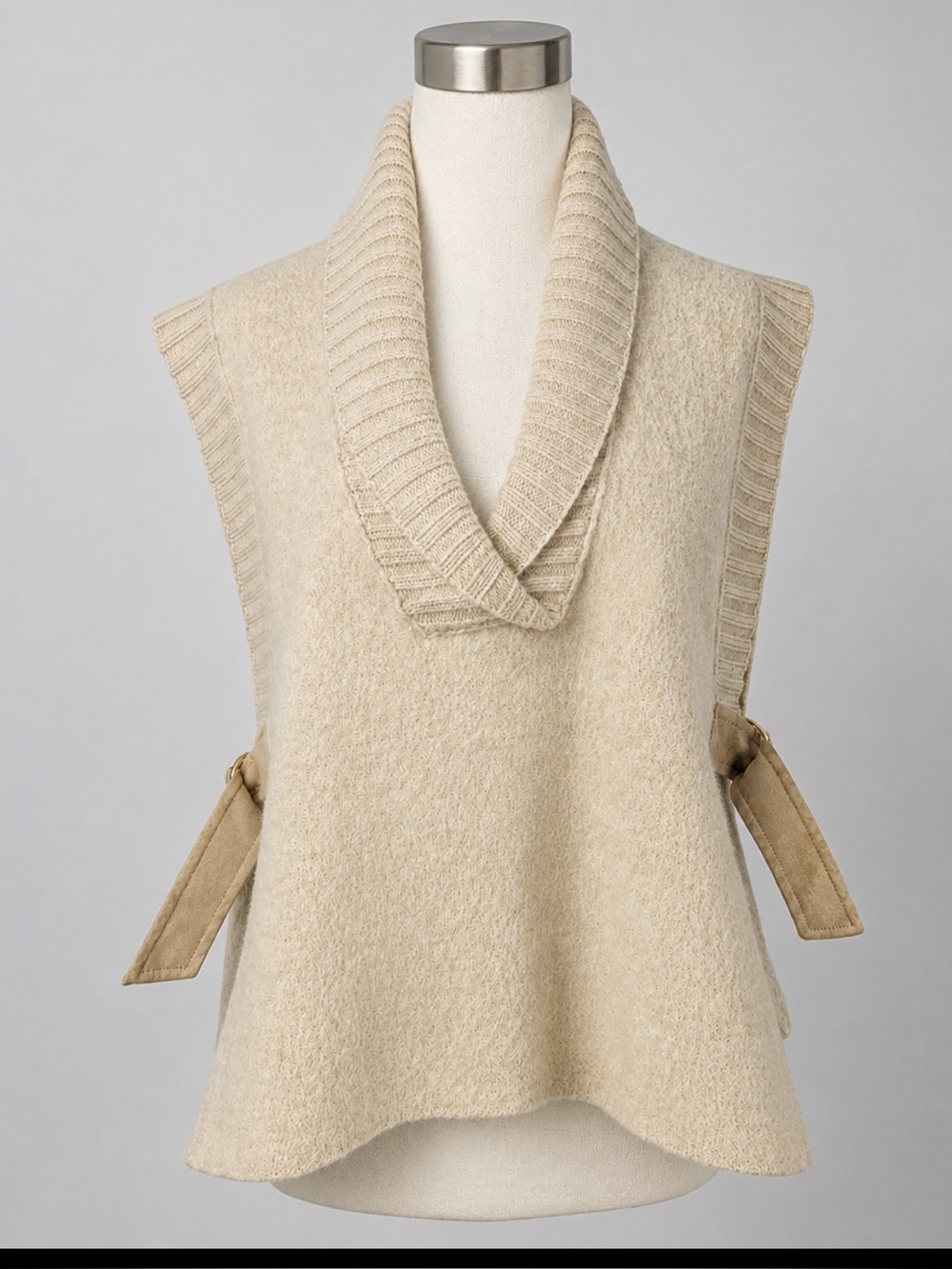 Spartina 449 100% Merino Wool Sweater Vest XS Ivory Side Buckle Lagenlook